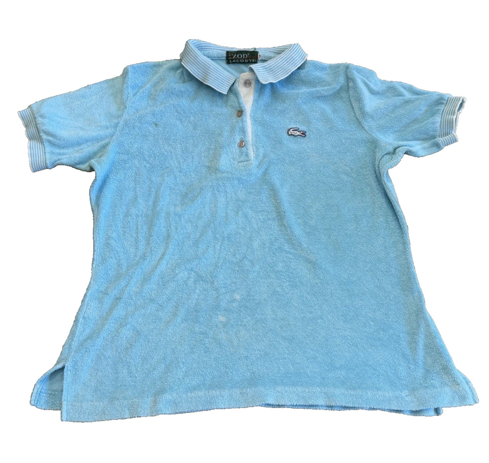 Vintage Lacoste Women's Terry Cloth Polo Shirt Blue Small Y2K Textured
